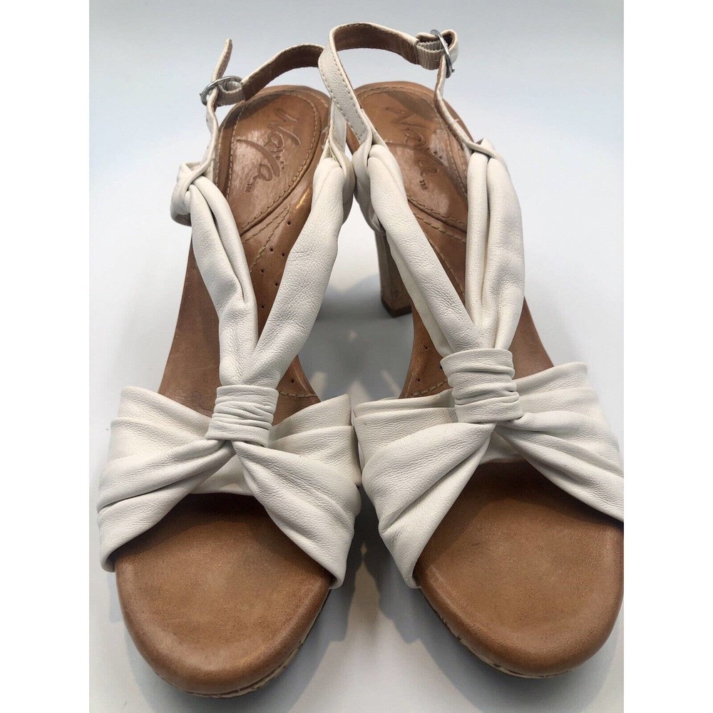 Naya WIND White Soft Leather Sandal‎ Cork Heel Strap 8N EUC